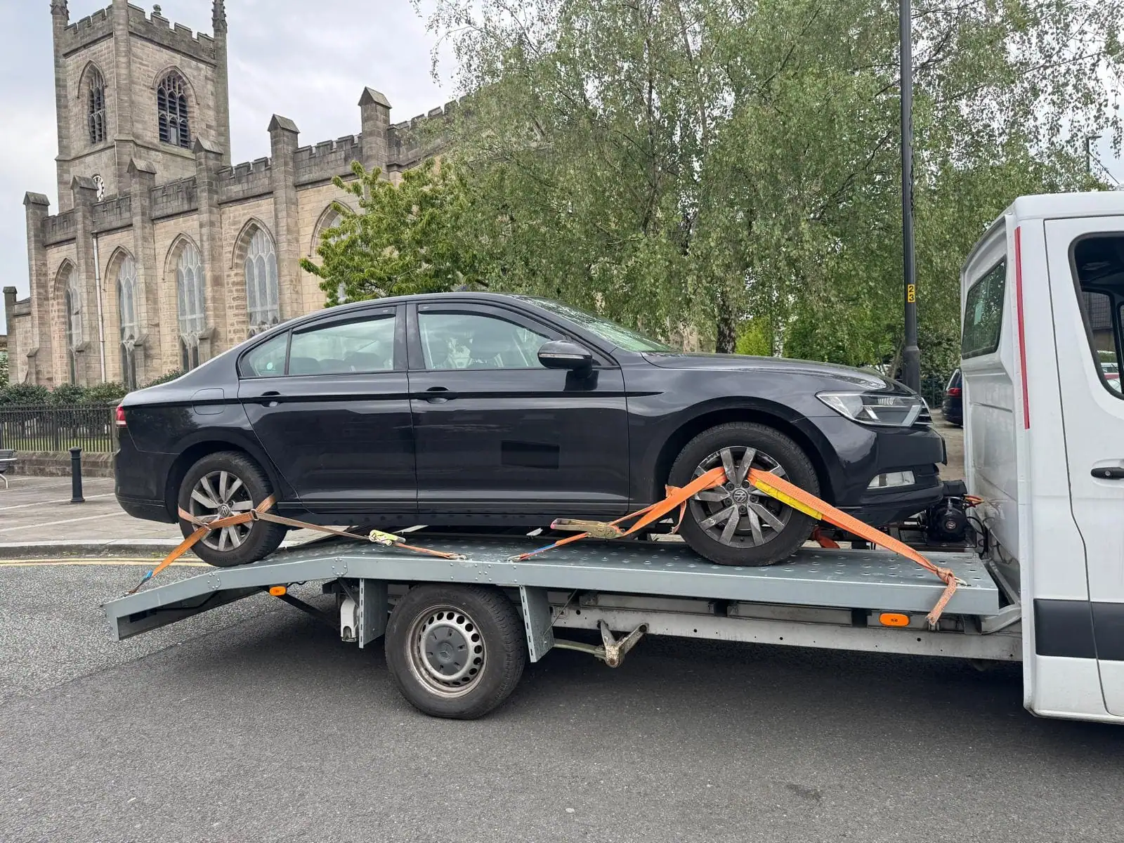 NSY recovery truck securing a car in South Yorkshire